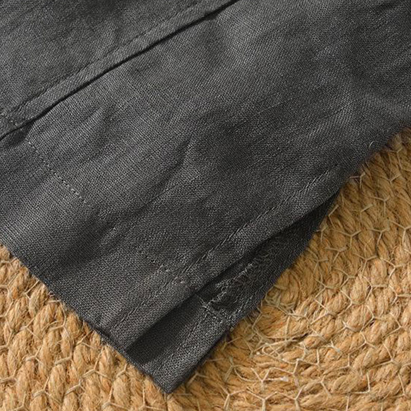 Buddha Stones Casual Plain V-neck Short Sleeve Linen Men's Shirt - image 20