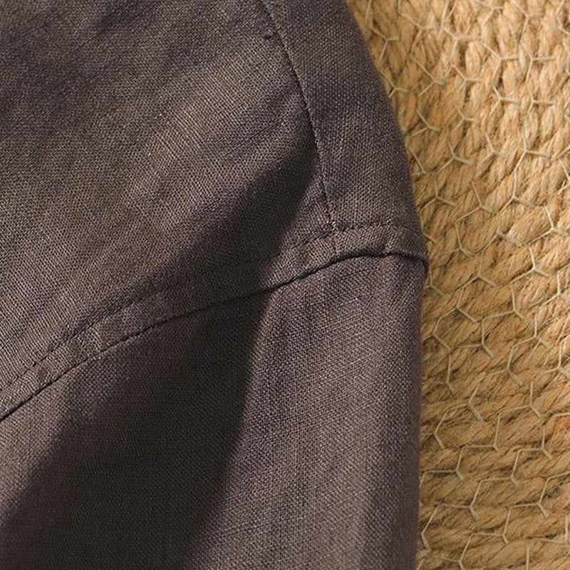 Buddha Stones Casual Plain V-neck Short Sleeve Linen Men's Shirt - image 8