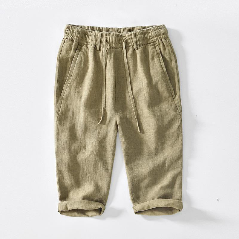 Buddha Stones Drawstring Simple Design 7-8 Length Cotton Linen Men's Pants With Pockets - Khaki - US/UK/AU42，EU52 (3XL) - image 15