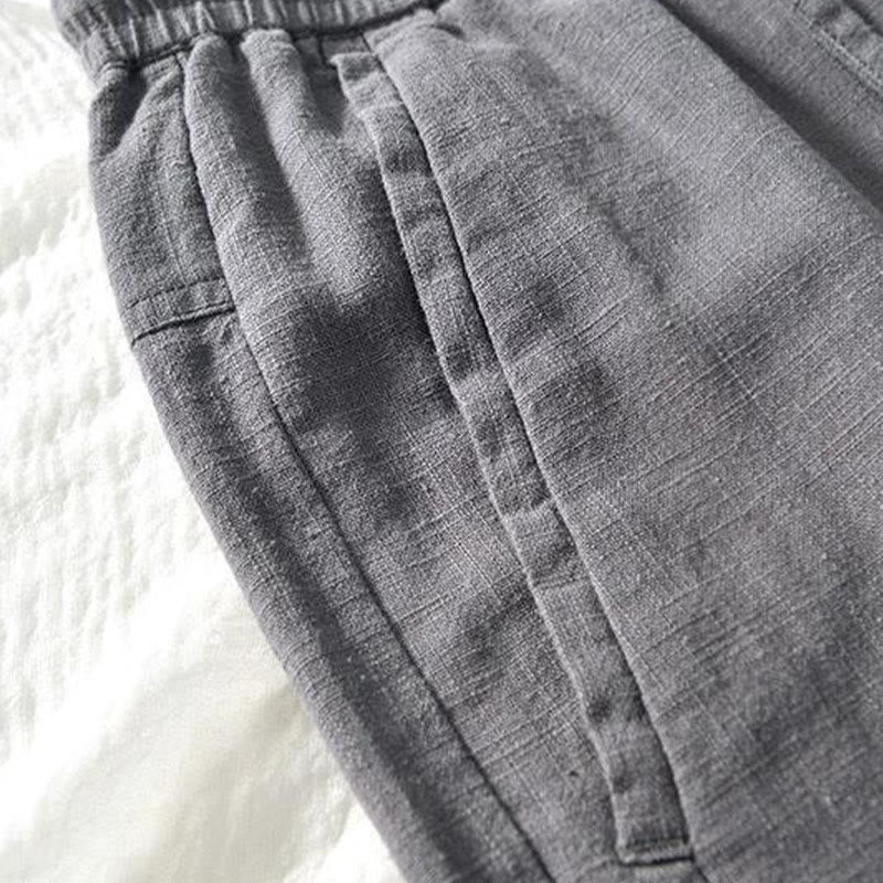 Buddha Stones Drawstring Simple Design 7-8 Length Cotton Linen Men's Pants With Pockets - image 12
