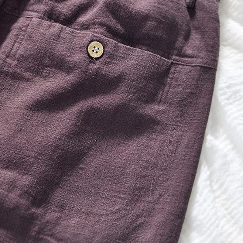 Buddha Stones Drawstring Simple Design 7-8 Length Cotton Linen Men's Pants With Pockets - image 8