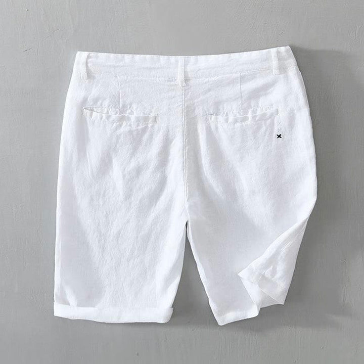 Buddha Stones Solid Color Drawstring Linen Men's Shorts With Pockets - image 4