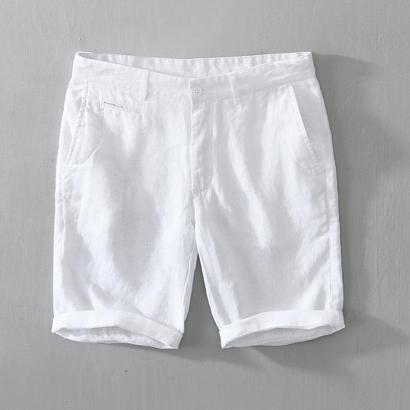 Buddha Stones Solid Color Drawstring Linen Men's Shorts With Pockets - White - US/UK/AU46，EU56 (5XL) - image 3
