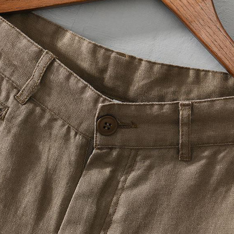 Buddha Stones Solid Color Drawstring Linen Men's Shorts With Pockets - image 1