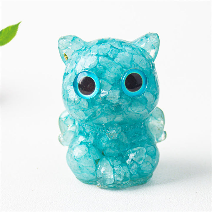 Buddha Stones Cute Cat Lazurite Amethyst Black Obsidian Aquamarine Crystal Resin Positive Home Decoration - Aquamarine 5.5*4.5*3.5cm - image 12
