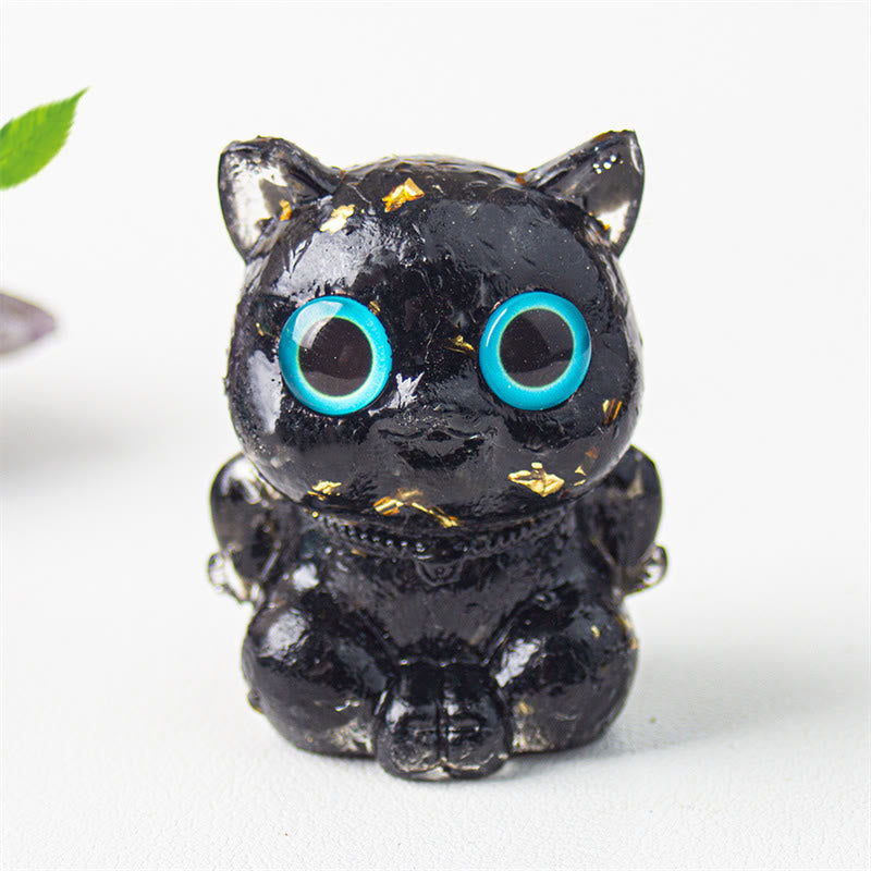 Buddha Stones Cute Cat Lazurite Lapis Lazuli Amethyst Black Obsidian Aquamarine Crystal Resin Positive Home Decoration - Black Obsidian 5.5*4.5*3.5cm - image 9