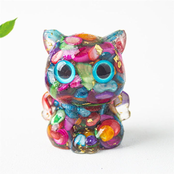 Buddha Stones Cute Cat Lazurite Amethyst Black Obsidian Aquamarine Crystal Resin Positive Home Decoration - Colored Shells 5.5*4.5*3.5cm - image 14