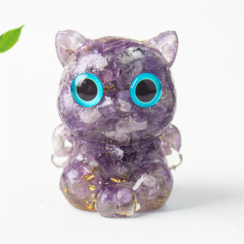 Buddha Stones Cute Cat Lazurite Amethyst Black Obsidian Aquamarine Crystal Resin Positive Home Decoration - Amethyst 5.5*4.5*3.5cm - image 8