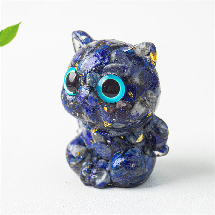 Buddha Stones Cute Cat Lazurite Amethyst Black Obsidian Aquamarine Crystal Resin Positive Home Decoration - image 5