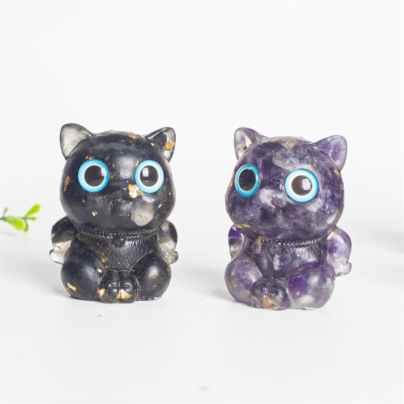 Buddha Stones Cute Cat Lazurite Amethyst Black Obsidian Aquamarine Crystal Resin Positive Home Decoration - image 16