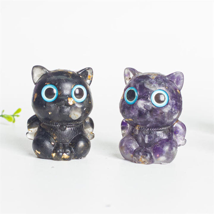 Buddha Stones Cute Cat Lazurite Amethyst Black Obsidian Aquamarine Crystal Resin Positive Home Decoration - image 16
