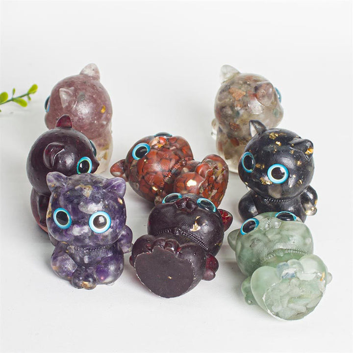 Buddha Stones Cute Cat Lazurite Amethyst Black Obsidian Aquamarine Crystal Resin Positive Home Decoration - image 18