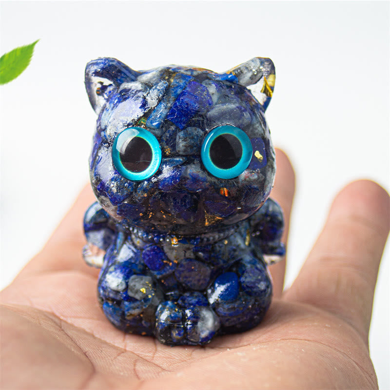 Buddha Stones Cute Cat Lazurite Amethyst Black Obsidian Aquamarine Crystal Resin Positive Home Decoration - Lazurite 5.5*4.5*3.5cm - image 1