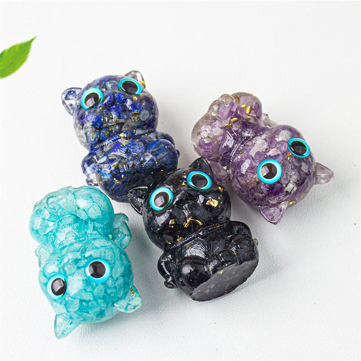 Buddha Stones Cute Cat Lazurite Lapis Lazuli Amethyst Black Obsidian Aquamarine Crystal Resin Positive Home Decoration - image 16