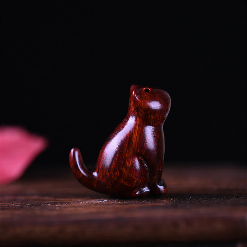 Buddha Stones Small Leaf Red Sandalwood Ebony Wood Sandalwood Green Sandalwood Lucky Mini Cat Deer Sooth Phone Hanging Decoration - Small Leaf Red Sandalwood Cat 3.2*2.8*1.6cm - image 7
