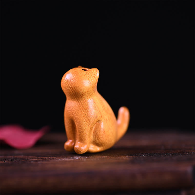 Buddha Stones Small Leaf Red Sandalwood Ebony Wood Sandalwood Green Sandalwood Lucky Mini Cat Deer Sooth Phone Hanging Decoration - Golden Sandalwood Cat 3.2*2.8*1.6cm - image 16