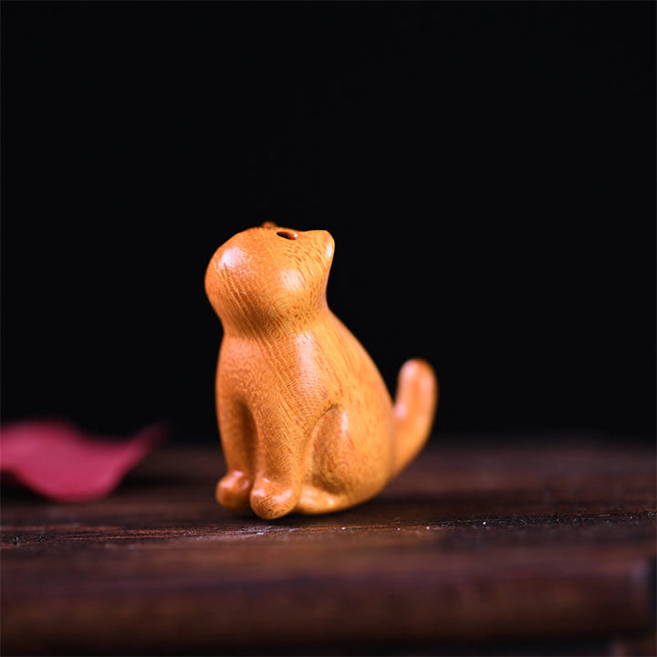 Buddha Stones Small Leaf Red Sandalwood Ebony Wood Sandalwood Green Sandalwood Lucky Mini Cat Deer Sooth Phone Hanging Decoration - Golden Sandalwood Cat 3.2*2.8*1.6cm - image 16