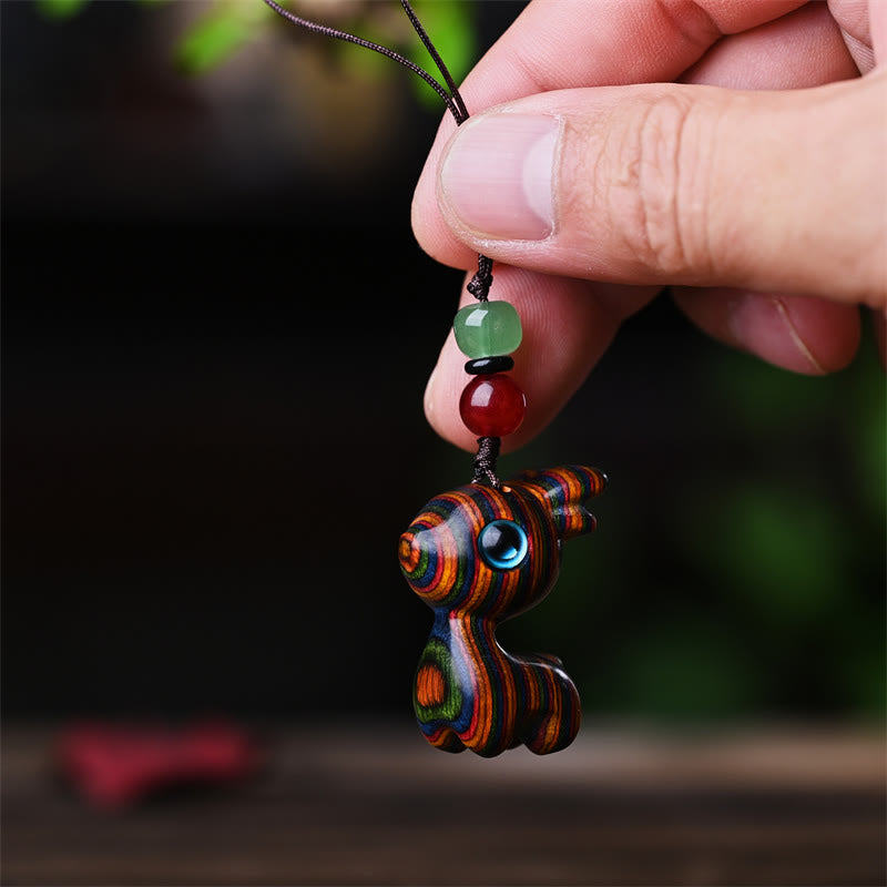 Buddha Stones Small Leaf Red Sandalwood Ebony Wood Sandalwood Green Sandalwood Lucky Mini Cat Deer Sooth Phone Hanging Decoration - Rainbow Deer - image 22
