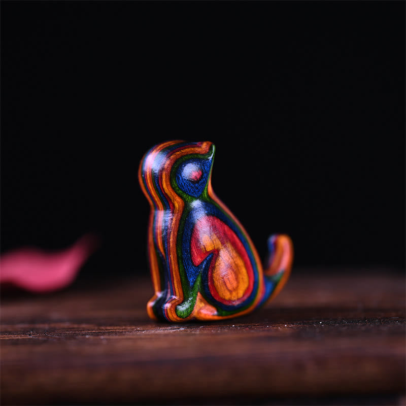Buddha Stones Small Leaf Red Sandalwood Ebony Wood Sandalwood Green Sandalwood Lucky Mini Cat Deer Sooth Phone Hanging Decoration - Rainbow Cat 3.2*2.8*1.6cm - image 2