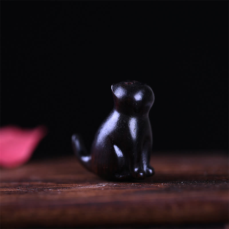 Buddha Stones Small Leaf Red Sandalwood Ebony Wood Sandalwood Green Sandalwood Lucky Mini Cat Deer Sooth Phone Hanging Decoration - Ebony Wood Cat 3.2*2.8*1.6cm - image 18