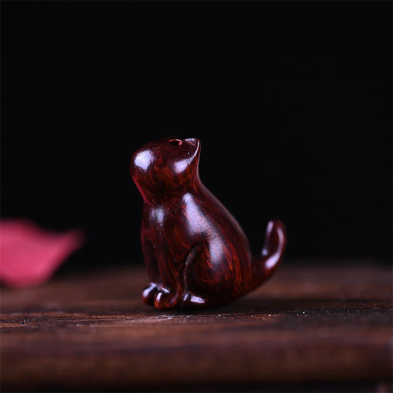 Buddha Stones Small Leaf Red Sandalwood Ebony Wood Sandalwood Green Sandalwood Lucky Mini Cat Deer Sooth Phone Hanging Decoration - image 8