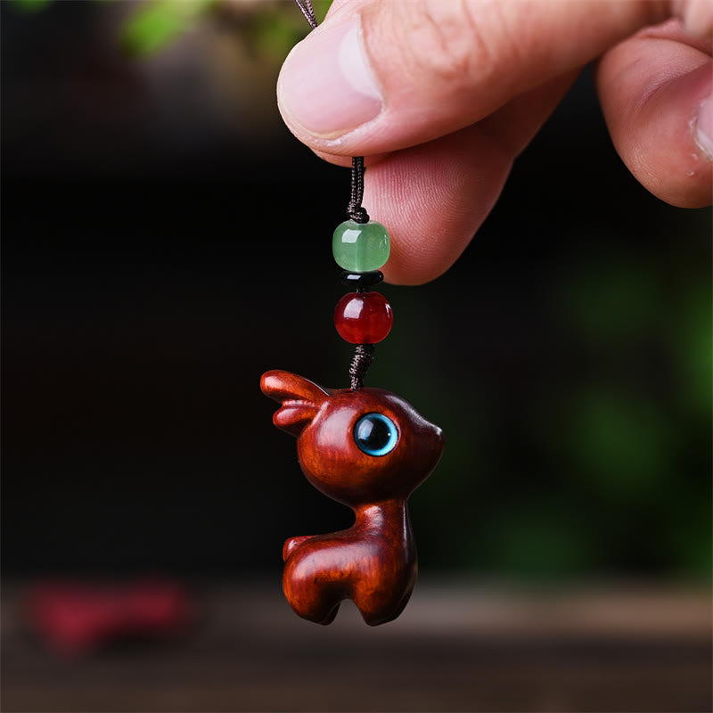 Buddha Stones Small Leaf Red Sandalwood Ebony Wood Sandalwood Green Sandalwood Lucky Mini Cat Deer Sooth Phone Hanging Decoration - image 26
