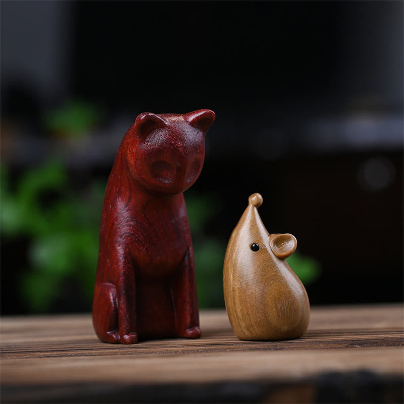 Buddha Stones Small Cat Mouse Green Sandalwood African Red Rosewood Peace Home Decoration - African Red Rosewood Cat+Green Sandalwood Mouse 9*4*4cm - image 22