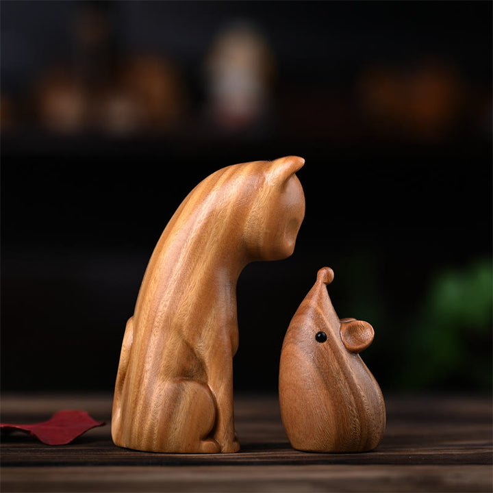 Buddha Stones Small Cat Mouse Green Sandalwood African Red Rosewood Peace Home Decoration - image 2