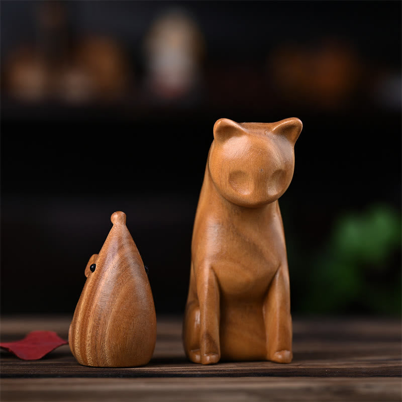 Buddha Stones Small Cat Mouse Green Sandalwood African Red Rosewood Peace Home Decoration - image 2