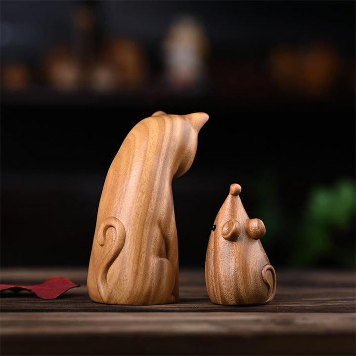 Buddha Stones Small Cat Mouse Green Sandalwood African Red Rosewood Peace Home Decoration - image 3