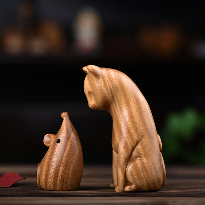 Buddha Stones Small Cat Mouse Green Sandalwood African Red Rosewood Peace Home Decoration - image 4