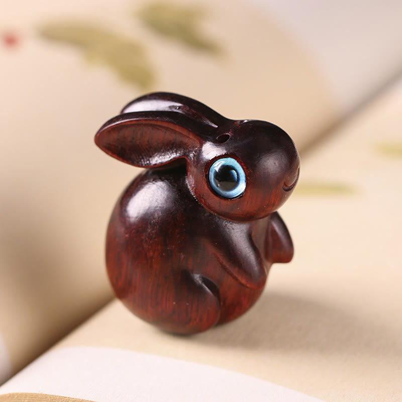 Buddha Stones Small Leaf Red Sandalwood Green Sandalwood Lucky Mini Rabbit Relaxation Decoration - Small Leaf Red Sandalwood Rabbit 3.6*3.5*2.4cm - image 1