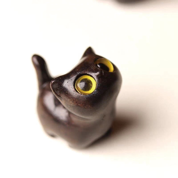 Buddha Stones Green Sandalwood Ebony Wood Sandalwood Small Leaf Red Sandalwood Mini Lucky Cat Peace Decoration - Ebony Wood Yellow Eyes - image 8