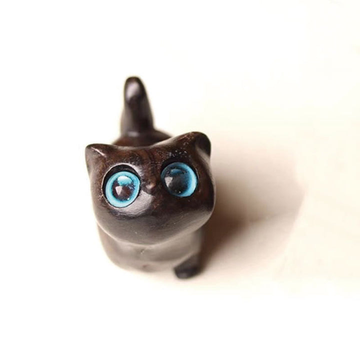 Buddha Stones Green Sandalwood Ebony Wood Sandalwood Small Leaf Red Sandalwood Mini Lucky Cat Peace Decoration - Ebony Wood Blue Eyes - image 10