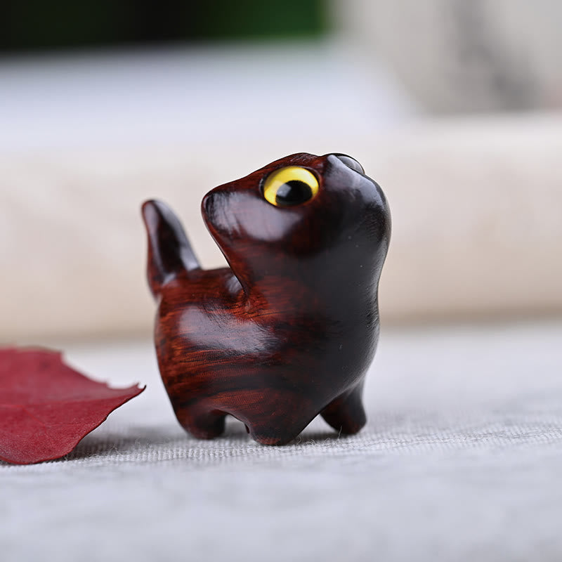 Buddha Stones Green Sandalwood Ebony Wood Sandalwood Small Leaf Red Sandalwood Mini Lucky Cat Peace Decoration - Small Leaf Red Sandalwood Yellow Eyes 3.1*1.8*3.2cm - image 14