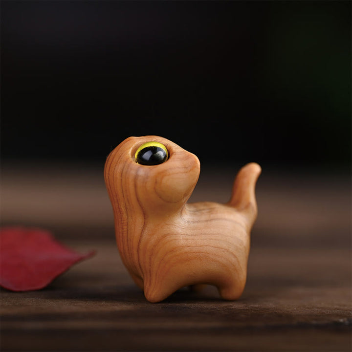 Buddha Stones Green Sandalwood Ebony Wood Sandalwood Small Leaf Red Sandalwood Mini Lucky Cat Peace Decoration - Thuja Sutchuenensis Yellow Eyes 3*3*2.0cm - image 17
