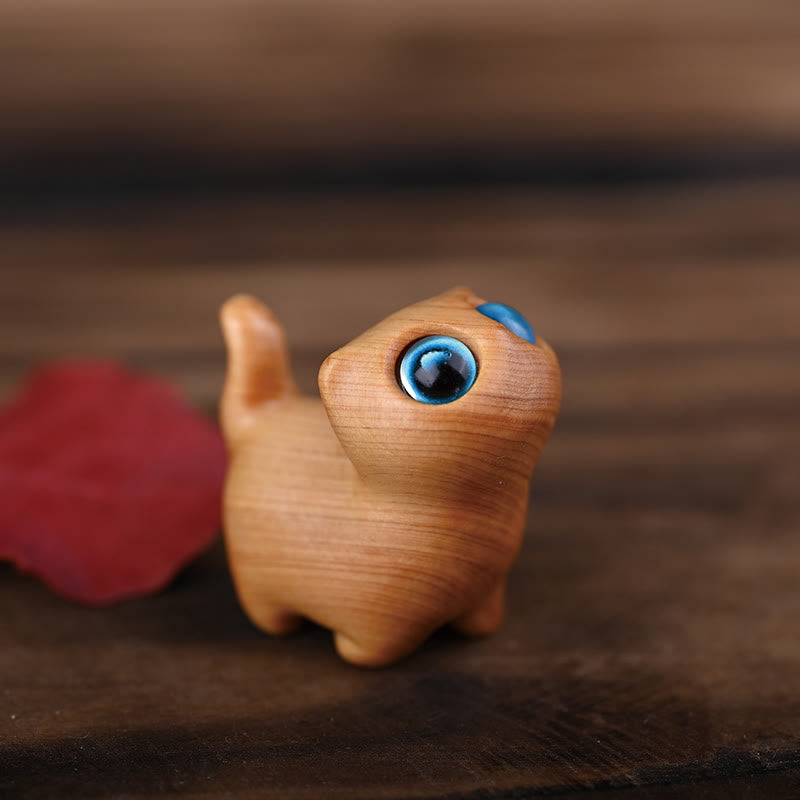 Buddha Stones Green Sandalwood Ebony Wood Sandalwood Small Leaf Red Sandalwood Mini Lucky Cat Peace Decoration - Thuja Sutchuenensis Blue Eyes 3.3*3.1*2.0cm - image 18