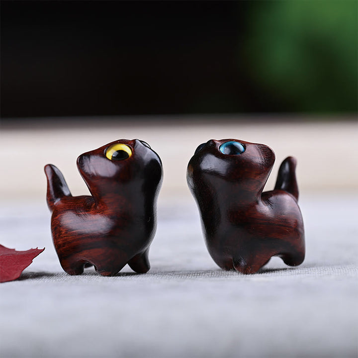 Buddha Stones Green Sandalwood Ebony Wood Sandalwood Small Leaf Red Sandalwood Mini Lucky Cat Peace Decoration - 2Pcs Small Leaf Red Sandalwood Cats - image 37