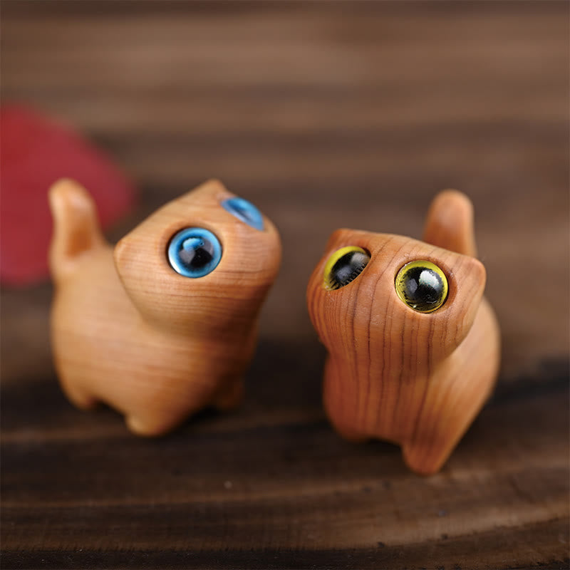Buddha Stones Green Sandalwood Ebony Wood Sandalwood Small Leaf Red Sandalwood Mini Lucky Cat Peace Decoration - 2Pcs Thuja Sutchuenensis Cats - image 38