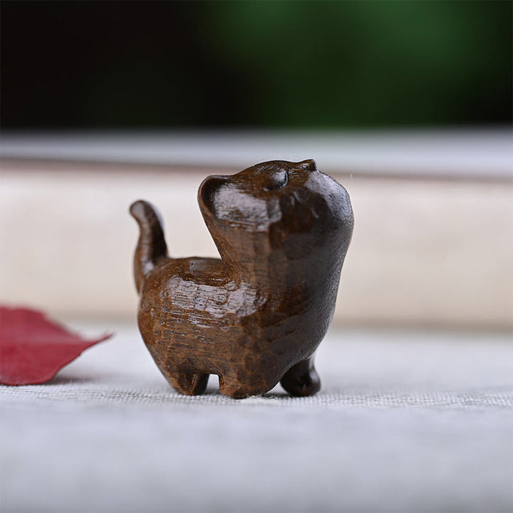 Buddha Stones Green Sandalwood Ebony Wood Sandalwood Small Leaf Red Sandalwood Mini Lucky Cat Peace Decoration - Green Sandalwood Cat - image 21