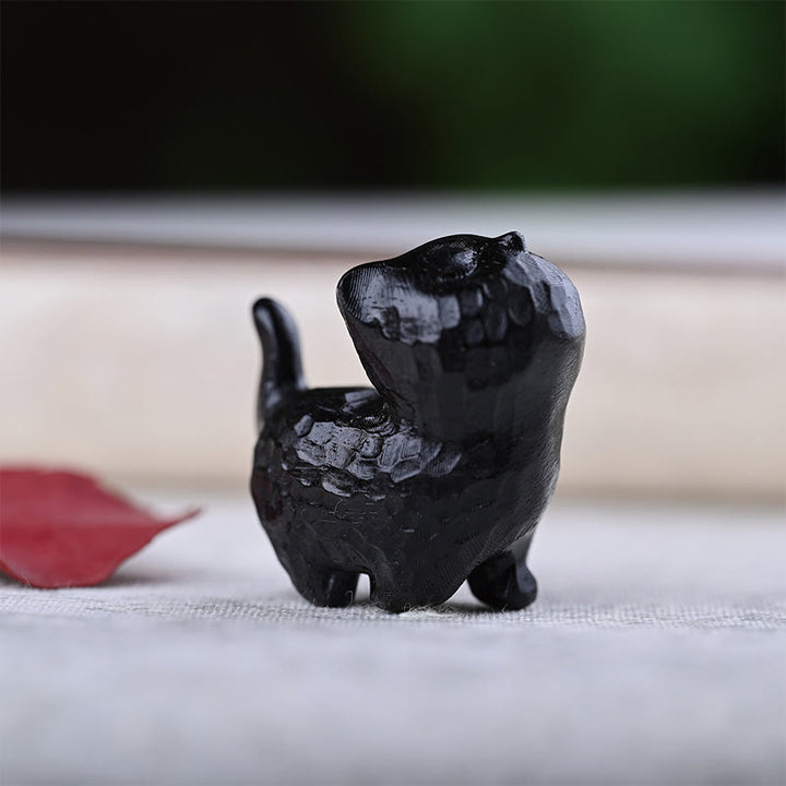 Buddha Stones Green Sandalwood Ebony Wood Sandalwood Small Leaf Red Sandalwood Mini Lucky Cat Peace Decoration - Ebony Wood Cat - image 22