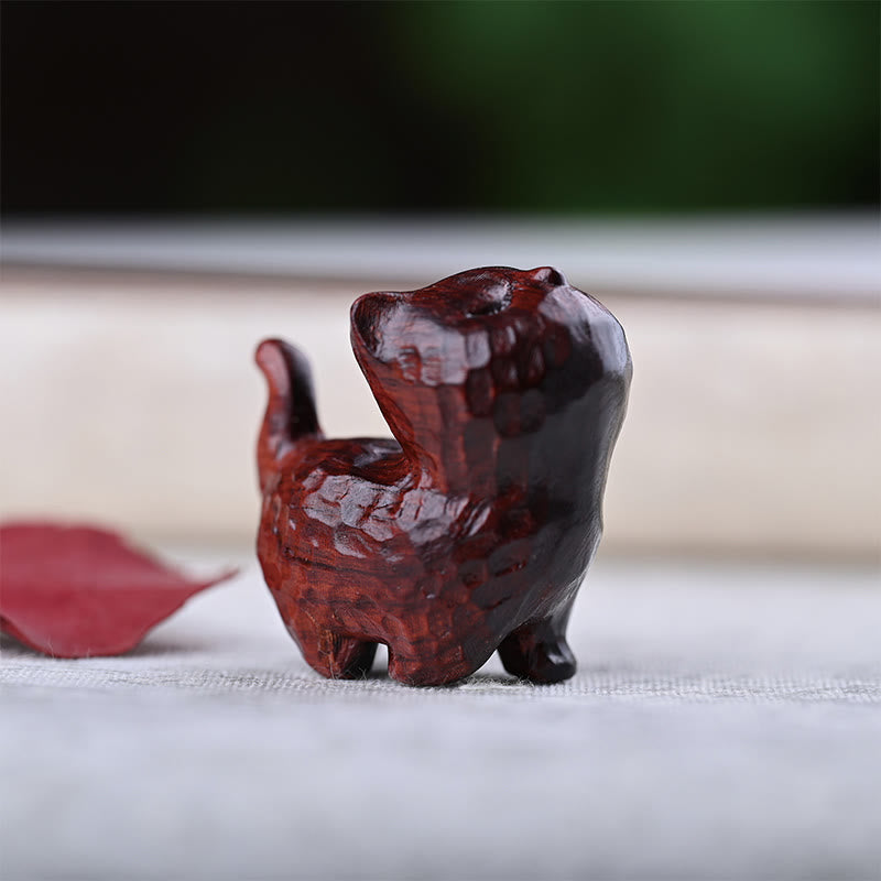 Buddha Stones Green Sandalwood Ebony Wood Sandalwood Small Leaf Red Sandalwood Mini Lucky Cat Peace Decoration - Small Leaf Red Sandalwood Cat - image 23