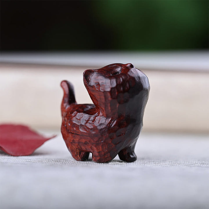 Buddha Stones Green Sandalwood Ebony Wood Sandalwood Small Leaf Red Sandalwood Mini Lucky Cat Peace Decoration - Small Leaf Red Sandalwood Cat - image 23