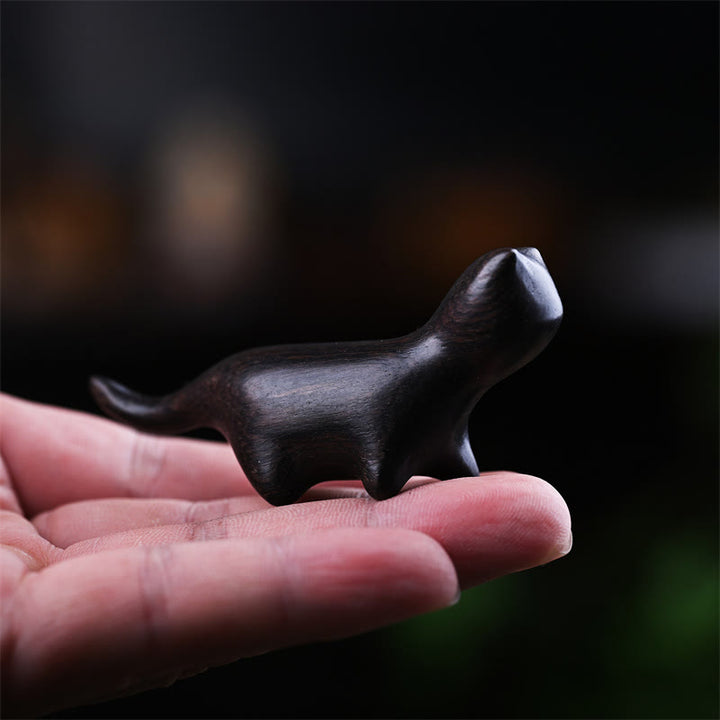 Buddha Stones Green Sandalwood Small Leaf Red Sandalwood Ebony Wood Rainbow Wood Lucky Mini Walking Cat Positive Decoration - Ebony Wood Cat 7.3*2*3.3cm - image 8