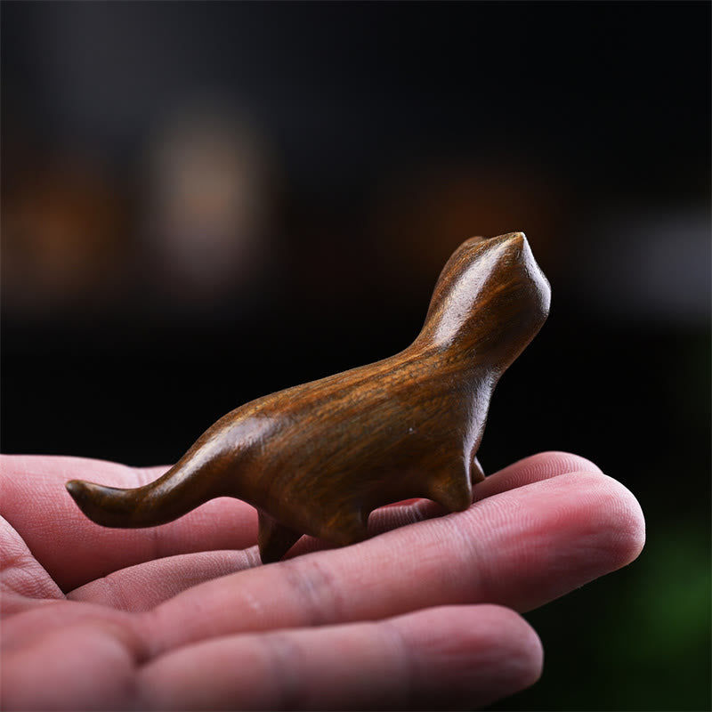Buddha Stones Green Sandalwood Small Leaf Red Sandalwood Ebony Wood Rainbow Wood Lucky Mini Walking Cat Positive Decoration - Green Sandalwood Cat 7.3*2*3.3cm - image 2