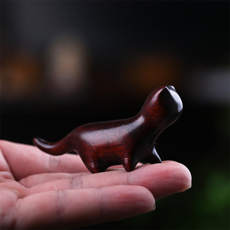 Buddha Stones Green Sandalwood Small Leaf Red Sandalwood Ebony Wood Rainbow Wood Lucky Mini Walking Cat Positive Decoration - Small Leaf Red Sandalwood Cat 7.3*2*3.3cm - image 12