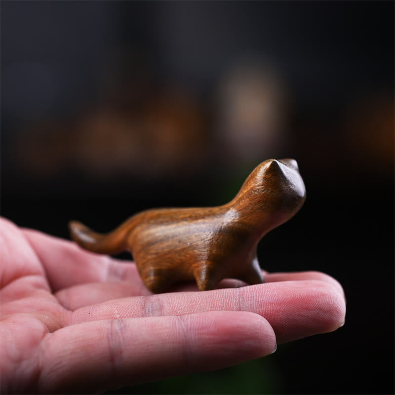Buddha Stones Green Sandalwood Small Leaf Red Sandalwood Ebony Wood Rainbow Wood Lucky Mini Walking Cat Positive Decoration - image 3