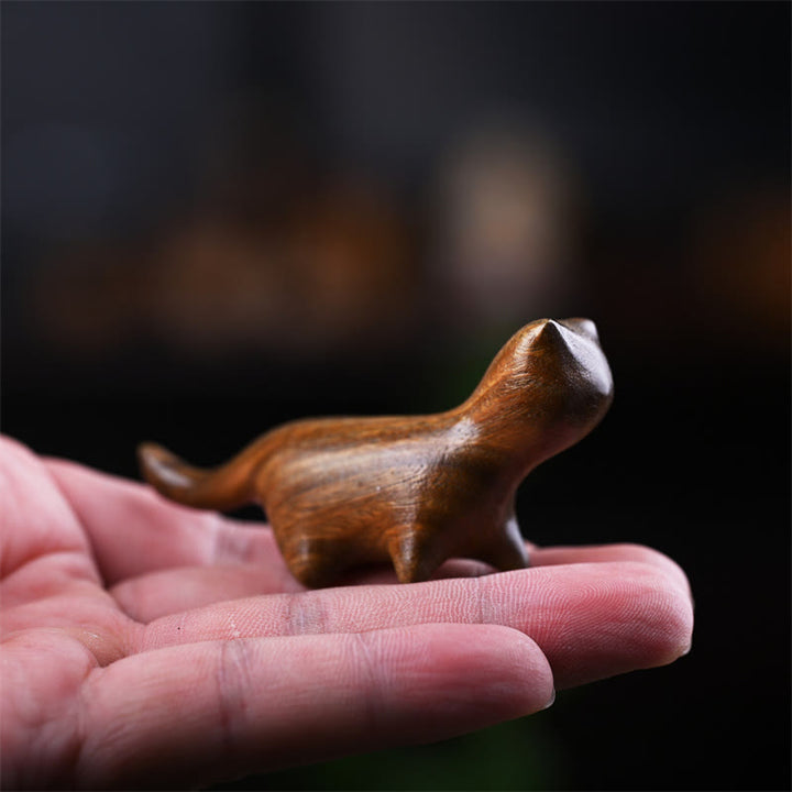 Buddha Stones Green Sandalwood Small Leaf Red Sandalwood Ebony Wood Rainbow Wood Lucky Mini Walking Cat Positive Decoration - image 3