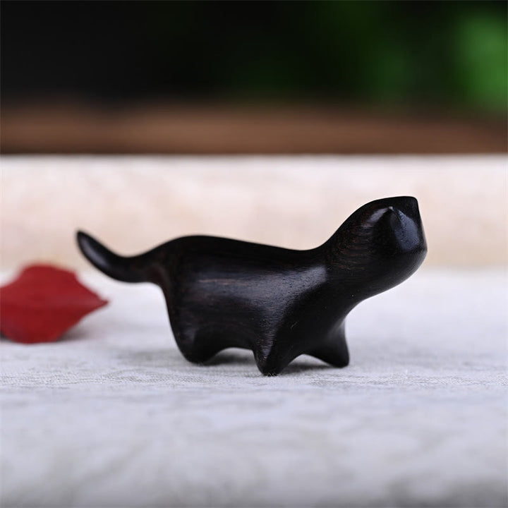 Buddha Stones Green Sandalwood Small Leaf Red Sandalwood Ebony Wood Rainbow Wood Lucky Mini Walking Cat Positive Decoration - image 10