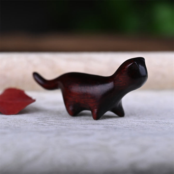 Buddha Stones Green Sandalwood Small Leaf Red Sandalwood Ebony Wood Rainbow Wood Lucky Mini Walking Cat Positive Decoration - image 13